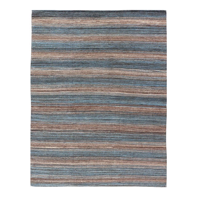 Brown and Blue Flat-Weave Hand Woven Kilim by Keivan Woven Arts, 9x12'4 For Sale