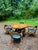 Vintage Drexel Esperanto Octagonal Low Dining & Game Table with Two leaves and Four Curule style matching Chairs A...