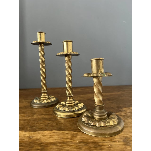 Set of 3 Antique Brass Candle Holder For Sale - Image 12 of 12
