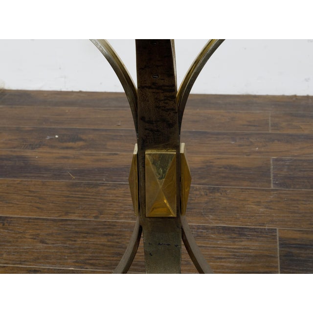 Silver French Art Deco 1930s Steel and Brass Drinks Table with Glass Top, Splaying Legs For Sale - Image 8 of 10