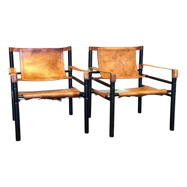 Vintage Leather Safari Chairs by Abel Gonzalez, 1960s, Set of 2 For Sale