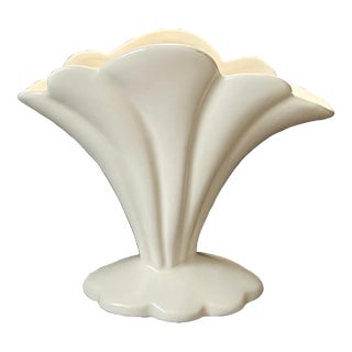 Mid 20th Century Hanger Style Pottery Fan Vase Art Deco/Matte Ivory For Sale