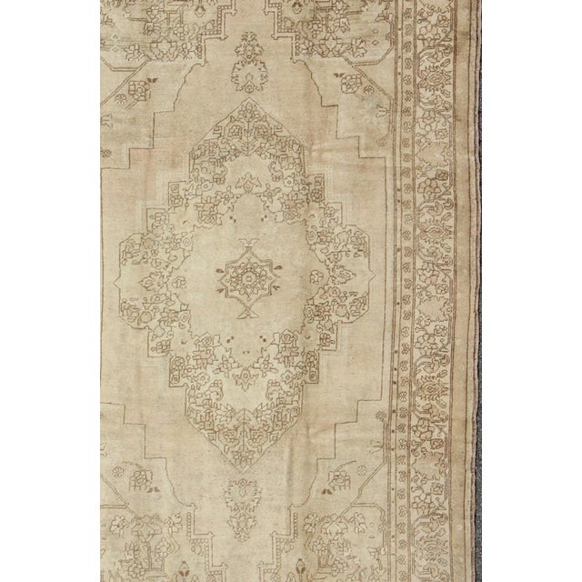 Floral Vintage Turkish Oushak Rug with Ornate Design in Ivory, Sand, Taupe, Pale Green& Brown. Keivan Woven Arts/ rug...
