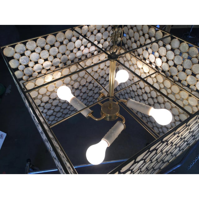 Metal Mid Century Style Double Box Mother-Of-Pearl Hanging Chandelier For Sale - Image 7 of 13
