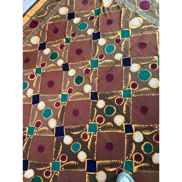 Brown Gold Lattice Cotton Suzani Wall Decor For Sale In New York - Image 6 of 10