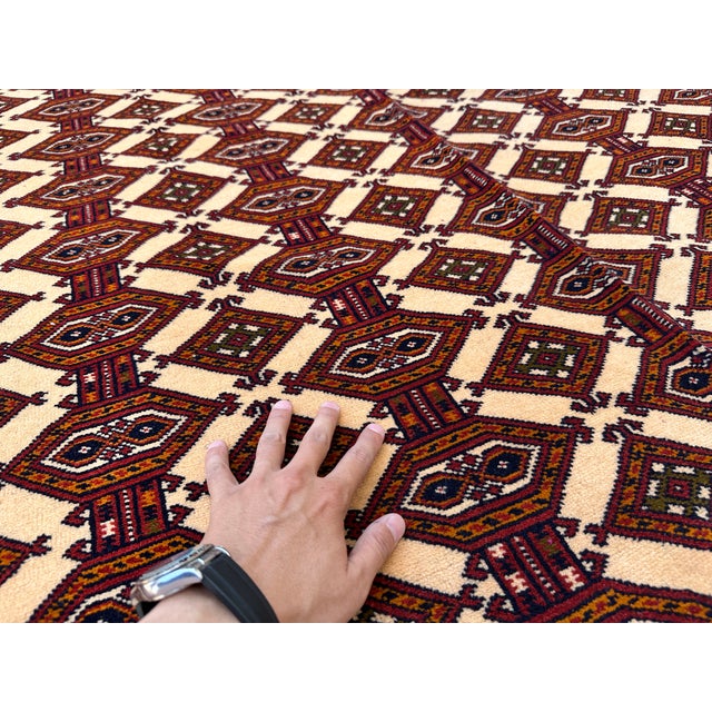 Textile Ivory Turkmen Bokhara Hand-Knotted Wool Rug - 6'9" X 9'6" For Sale - Image 7 of 11