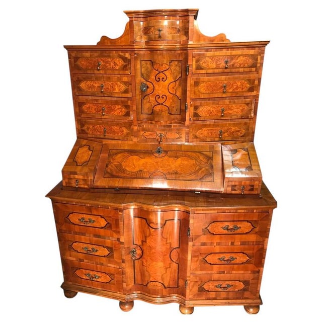Antique Baroque Walnut Marquetry Secretaire, 1750 For Sale - Image 6 of 6
