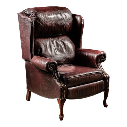 Vintage Burgundy Leather Wingback Recliner