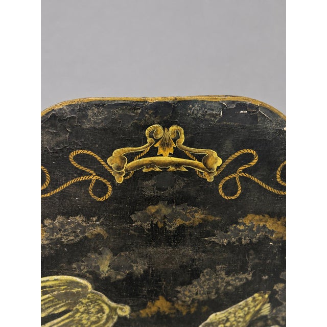 Black Regency Painted and Gilt Tôle Fire Screen W/ Doves and Classical Brazier, 19th C For Sale - Image 8 of 10