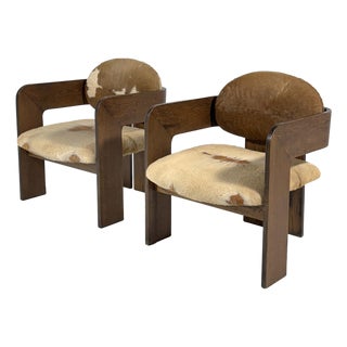 Pair of Italian Lounge Chairs Attributed to Tobias Scarpa For Sale