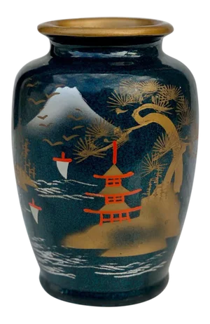 Vintage Chinese Porcelain Landscape Motif Turquoise Bud Vase