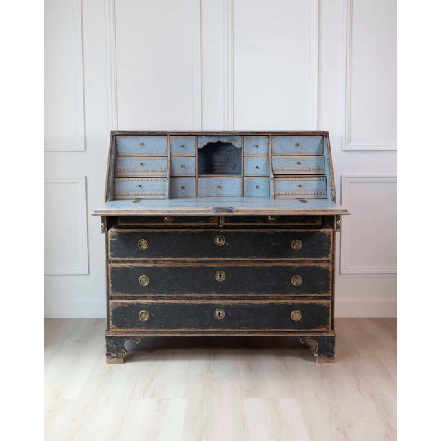 19th Century Period Gustavian Slant-Front Desk with Black Exterior and Blue Interior For Sale - Image 10 of 13