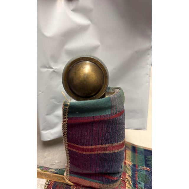 Burgundy Vintage Taylor King Artisans Custom Jewel Plaid Skirted Ottoman on Brass Casters (1996) For Sale - Image 8 of 11