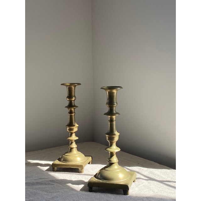 Brass Pair of Early to Mid-19th Century Brass Candlesticks For Sale - Image 8 of 10