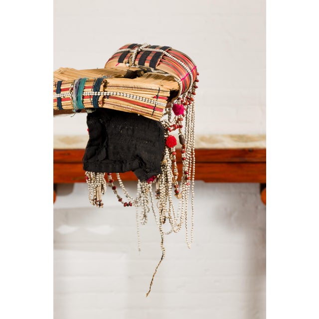 Brown Ulo Tribal Akha Woman's Headdress with Framework of Bamboo and Beads For Sale - Image 8 of 12