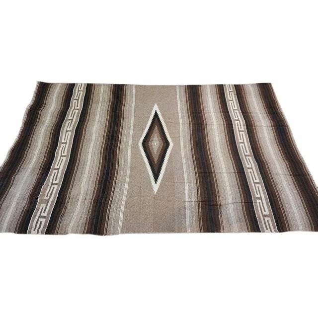 Tribal 1930s Antique Brown Tribal Medallion Navajo American Geometric Flat Weave Rug For Sale - Image 3 of 10