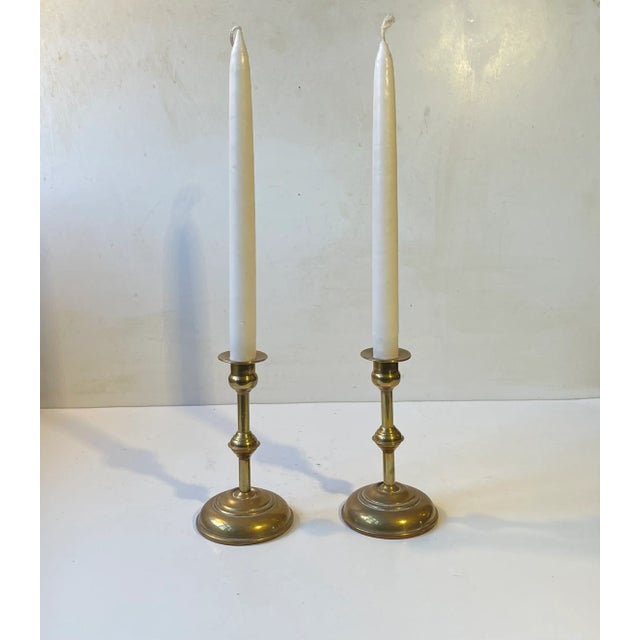 Scandinavian Functionalist Candlesticks in Brass, 1940s, Set of 2 For Sale - Image 3 of 7