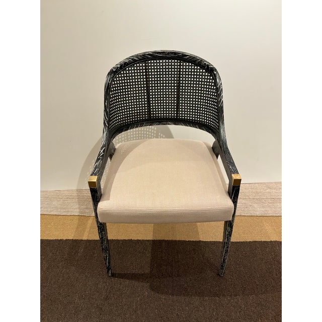 Stylish Bungalo 5 Co Edward Chair. Black finish, neutral fabric, gold accents. Original Retail $870. Showroom floor sample.