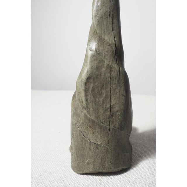 Vintage Modern Brutalist Carved Wooden Table Lamp with Opal Globe, 1930s For Sale - Image 10 of 11