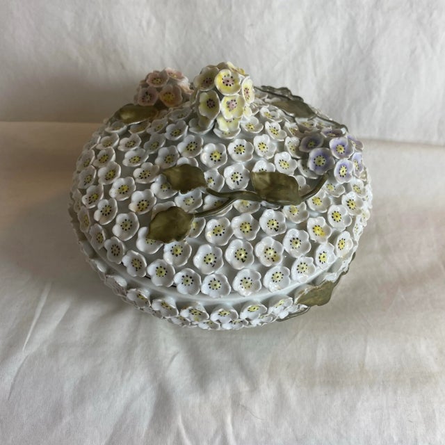 Marcolini Meissen Early 20th Century Meissen Schneeballen Snowball Covered Flowers Bowl Encrusted For Sale - Image 4 of 12