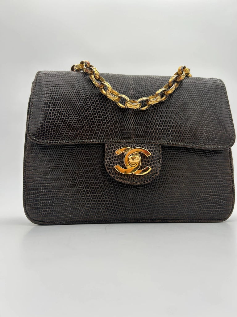 Chanel Brown Classic Lizard Leather Flap Bag 1996 | Chairish