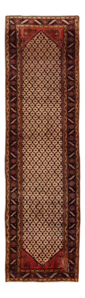 Vintage Malayer Brown Handmade All-Over Designed Wool Runner