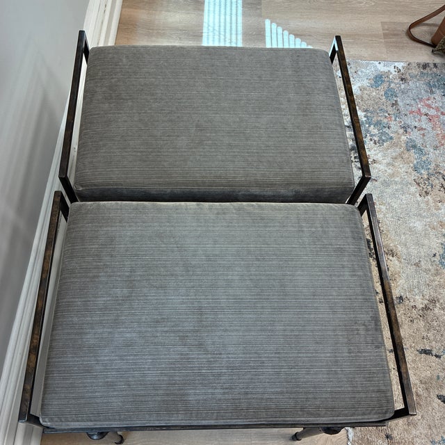 Art Deco Pair of Stanley Furniture “Villa Couture Caterina”Velvet Benches in Antique Bronze For Sale - Image 3 of 5