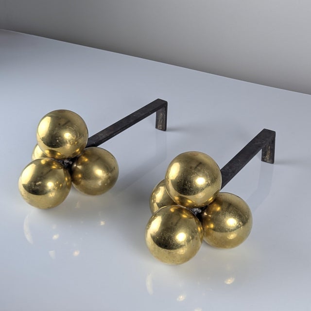 Bronze and Wrought Iron Andirons by Jacques Adnet, 1930s, Set of 2 For Sale - Image 3 of 10