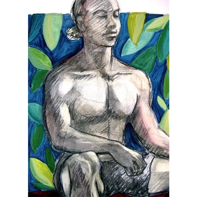 A quick and loose sketch of the male figure in a colorful, botanical, natural setting. Acrylic and charcoal on archival...