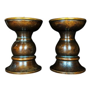 Pair of Vintage Brass Candlesticks - Asian Altar Candle Holders For Sale