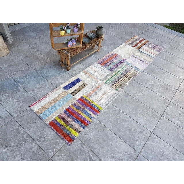 White Nautral Vintage Wool Runner For Sale - Image 9 of 10