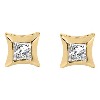 10K Yellow Gold 1/5 Cttw Invisible Set Princess-Cut Diamond Stud Earrings (H-I Color, SI2-I1 Clarity) For Sale