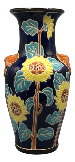 Enameled Ceramic Vase with Sunflower Motif, 1970s
