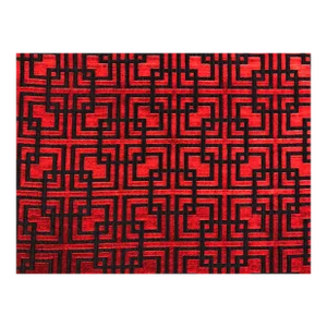 Maxwell Grand Central Volcano Black Red Geometric Fret Cut Velvet Upholstery Fabric