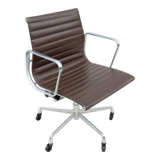 Mid-Century Modern Herman Miller Eames Aluminum Group Brown Leather Management Chair For Sale