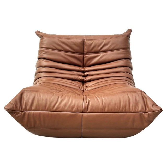 Mid-Century Modern French Togo Lounge Chair in Brown Leather by Michel Ducaroy for Ligne Roset For Sale - Image 3 of 12
