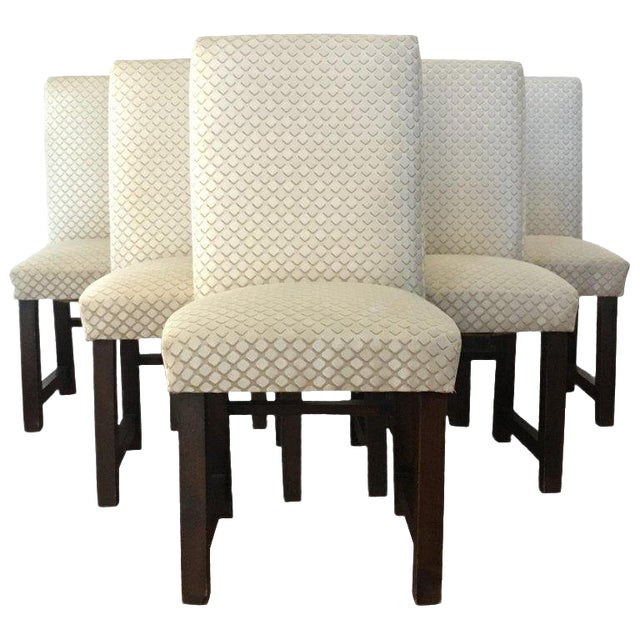 Set of Six Art Deco Dining Chairs With New Upholstery by Lizzo, Italy For Sale