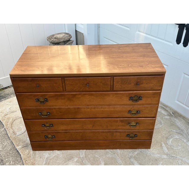 Wood Vtg. Ethan Allen Nutmeg American Style Three Drawer Maple Chest W/Mica Top For Sale - Image 7 of 15