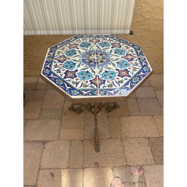 1930s Arts & Crafts California Yellin School Octagonal Mosaic Iron Tile Top Table For Sale In Santa Fe - Image 6 of 8