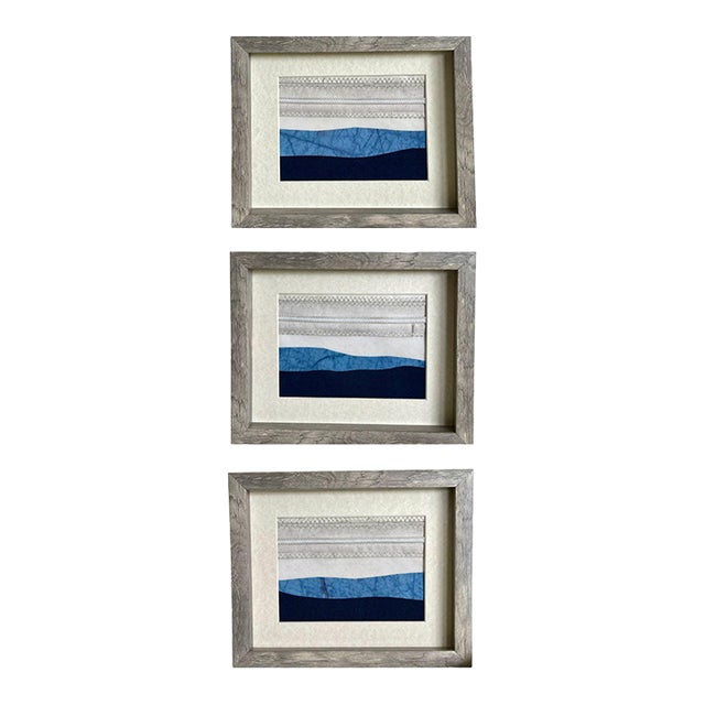 Contemporary Semi-Abstract​ Mixed Media Nautical Sailcloth Landscape​ - By JJ-Hogan | Series of 3, Framed For Sale