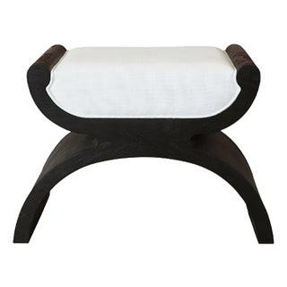 Matthew Izzo Home Janna Espresso Cerused Oak Stool With White Linen Cushion For Sale