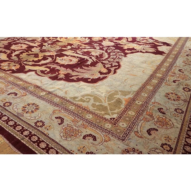 Textile Elegant Maroon Red and Beige Color With Palmettes and Bracketing Leaves Design Antique Amritsar Rug For Sale - Image 7 of 12