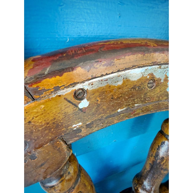 Wood Large Vintage Wooden Ship Wheel 38.5” Nautical Helm W/ Patina For Sale - Image 7 of 12