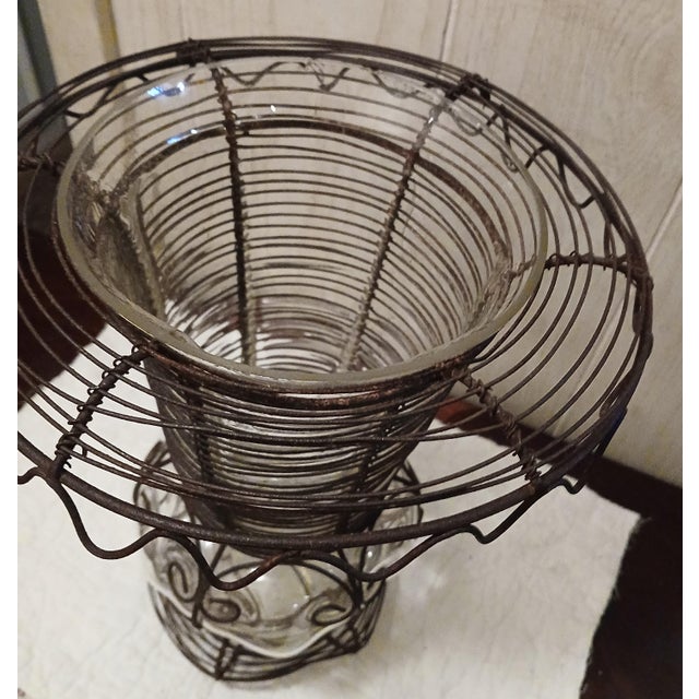Antique French Pedestal Urn Caged Glass Twisted Wire Vase Late 19th Century For Sale - Image 9 of 11