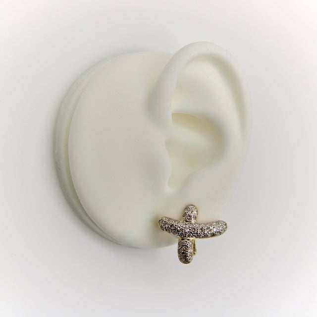 White Vintage14K Gold Pave Diamond X Earrings, A Pair For Sale - Image 8 of 8