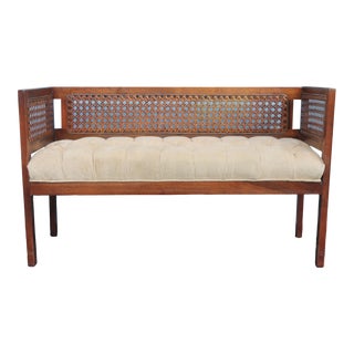 1960's Vintage Wood & Caned Settee For Sale
