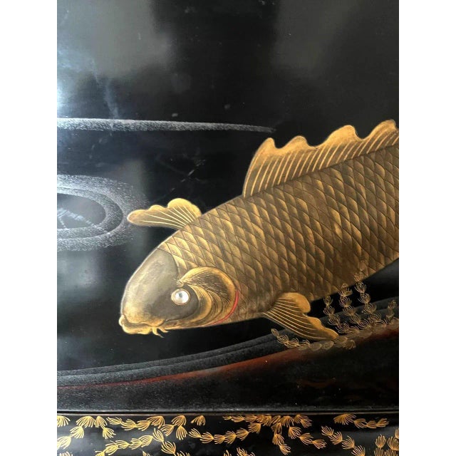 Large Japanese Lacquer Tray with Maki-e Carp Design Meiji Period For Sale - Image 4 of 13