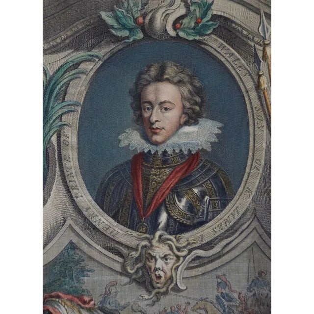 Portraiture Henry, Prince of Wales, Son of James: A Hand-Colored Houbraken Portrait, 1738 For Sale - Image 3 of 4