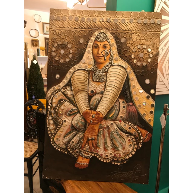 Vintage Rajasthani Fragmented - Mirror Painting of a Bride For Sale - Image 9 of 9