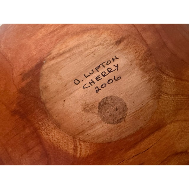 Modern Hand-Turned Cherry Wood Bowl Signed by O. Lufton For Sale - Image 15 of 15